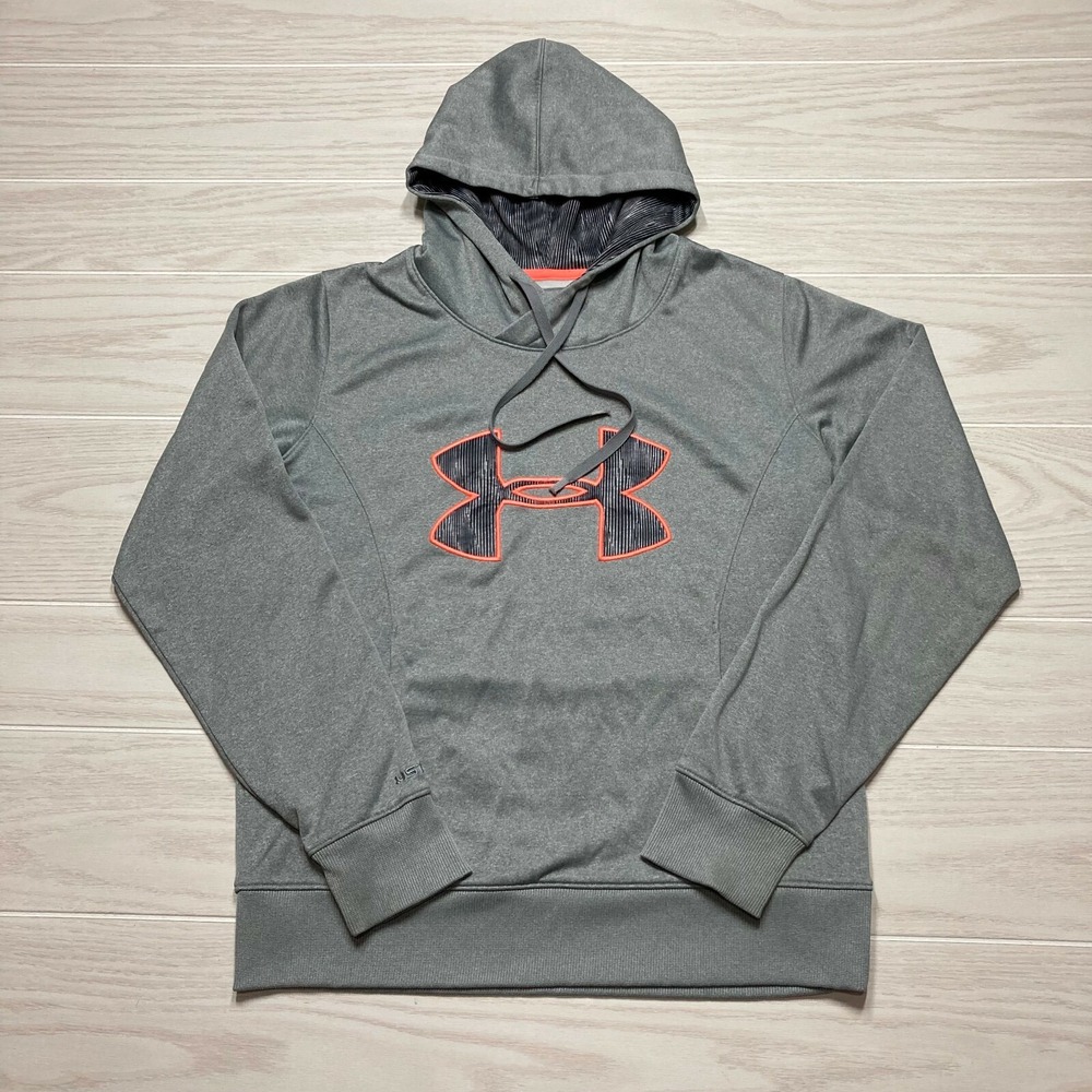 Under Armour Storm Womens Semi Fitted Cold Gear Hoodie Big Logo Gray Medium